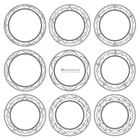 Set of decorative round frames vintage style. Vector illustration.