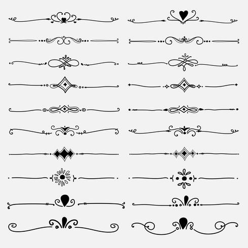Set Of Decorative Calligraphic Elements For Decoration. Handmade Vector Illustration.	