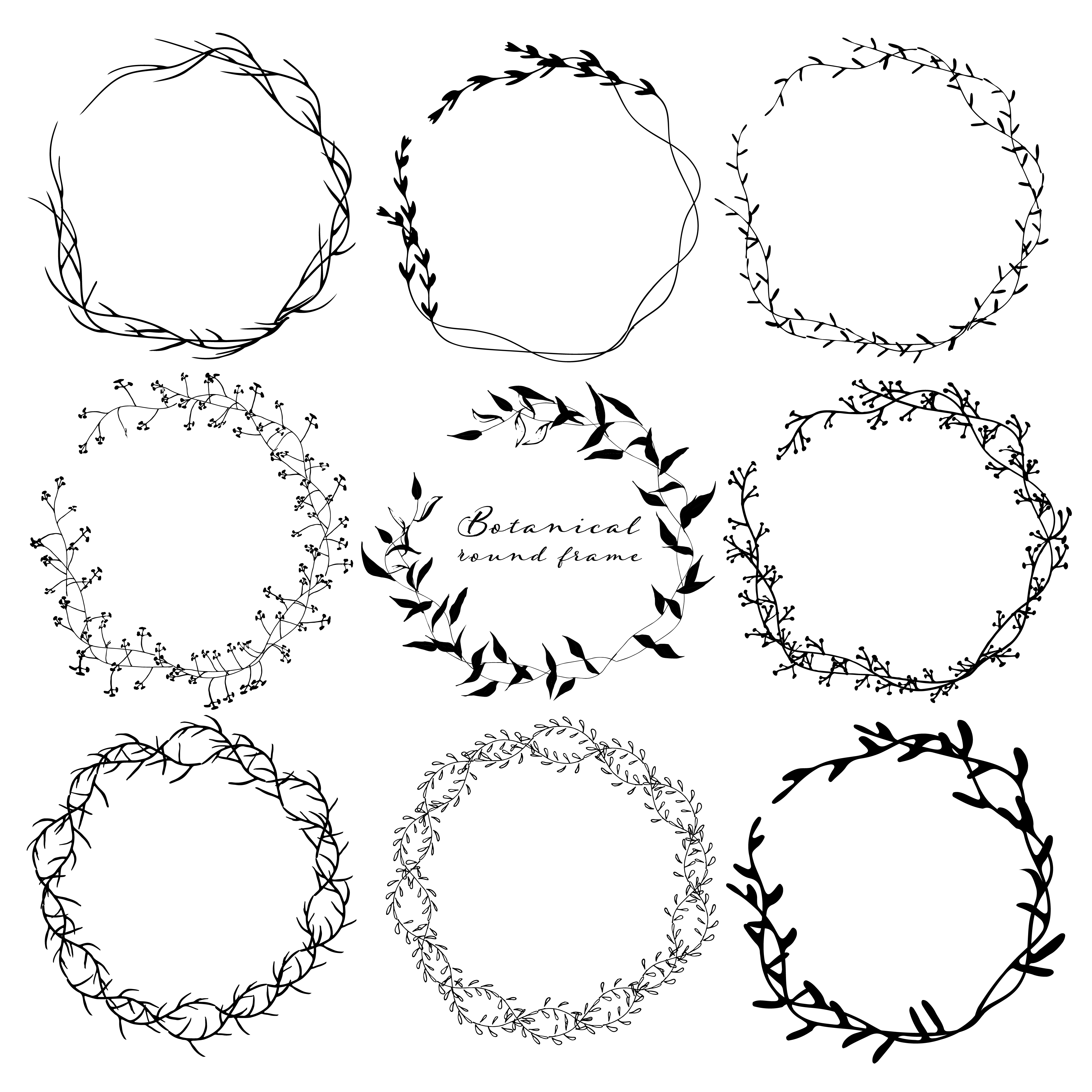 Download Set of botanical round frame, Hand drawn flowers ...