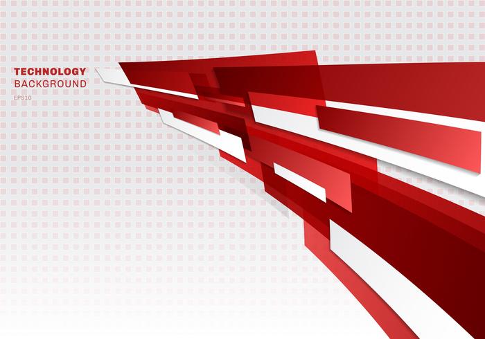 Abstract red and white shiny geometric shapes overlapping moving technology futuristic style presentation perspective background with copy space vector