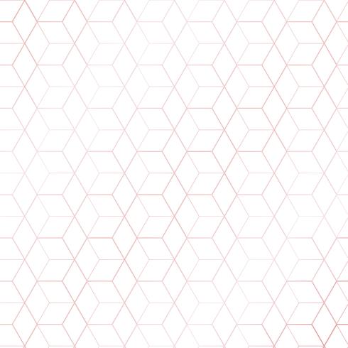 Pink gold geometric hexagons or cube outline pattern on white background. luxury style. vector