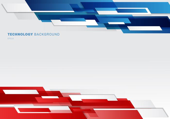 Abstract header blue, red and white shiny geometric shapes overlapping moving technology futuristic style presentation background with copy space vector