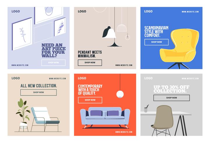 Decor interior social media post collection template vector