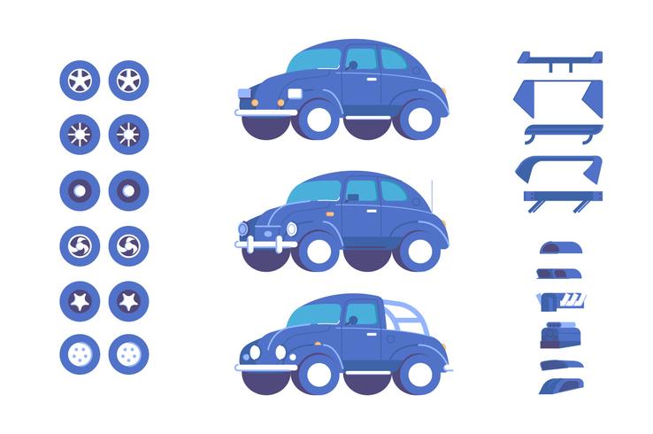 Car vehicle parts customisation mod illustration set vector