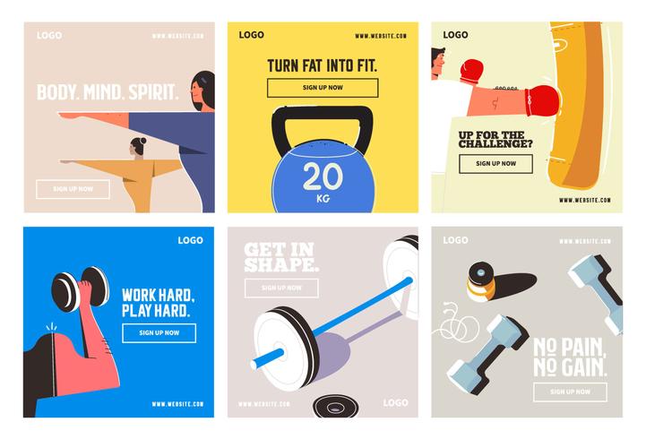 Fitness gym social media post collection template vector