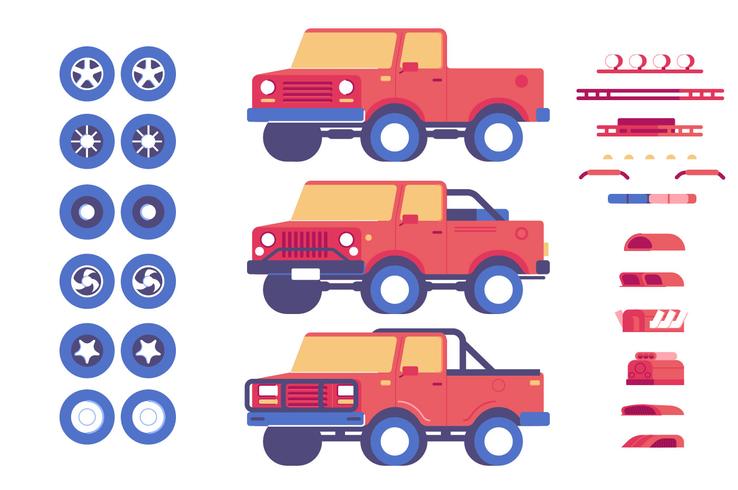 Jeep vehicle parts customisation mod illustration set vector