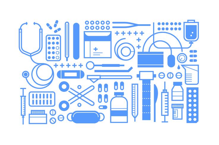 Flat medical tools set bundle vector