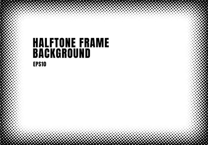 Black halftone dots texture frame on white background with copy space. Monochrome spotted framework for banner web, brochure, poster, leaflet, flyer, presentation, etc. vector