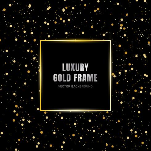 Glold glowing magic square frame on glitter sparkle trail effect on black background. Luxury style. vector