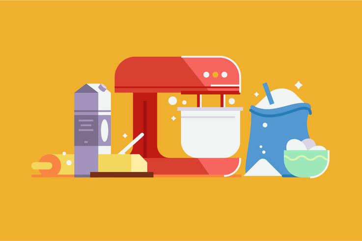 Baking cake with mixer illustration set vector