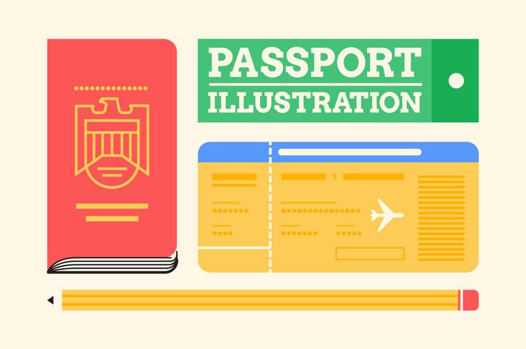 Conjunto de ilustración de elementos esenciales de viaje de pasaporte vector