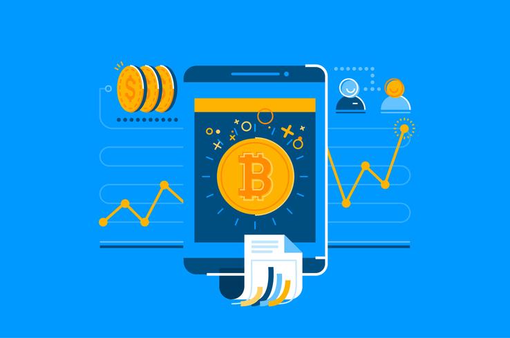 Bitcoin mobile transaction illustration set vector