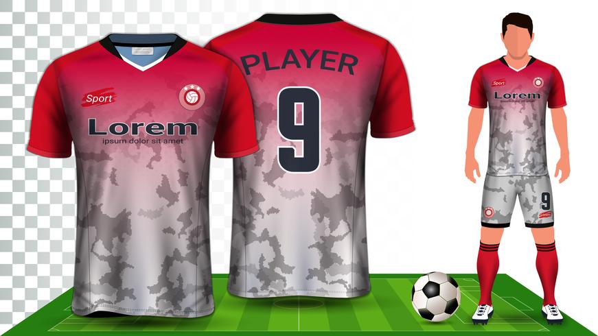 Plantilla de maqueta de presentación del equipo de fútbol y camiseta de fútbol, vista frontal y posterior, que incluye uniforme de ropa deportiva. vector