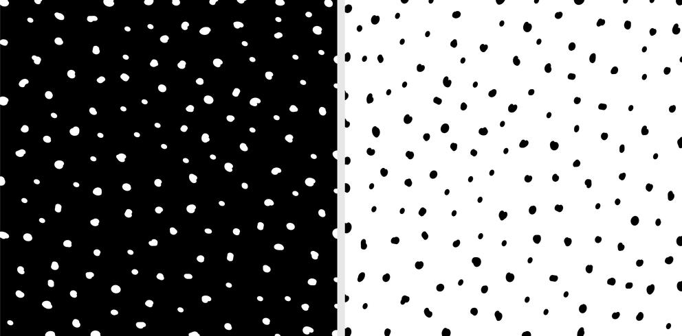 Conjunto de fondo de patrón de puntos blanco y negro irregular. Gráfico dibujado mano incompleta para la impresión de la tela, tarjeta de papel, mantel, moda. vector