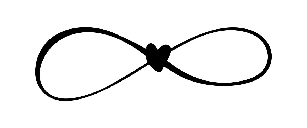 Love heart In the sign of infinity. Sign on postcard to Valentines day, wedding print. Vector calligraphy and lettering illustration isolated on a white background