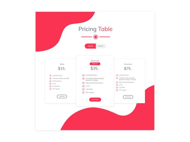 Pricing Table vector