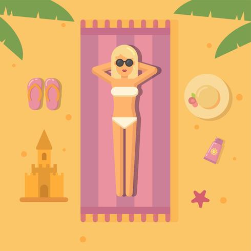 Woman sunbathing at the beach vector