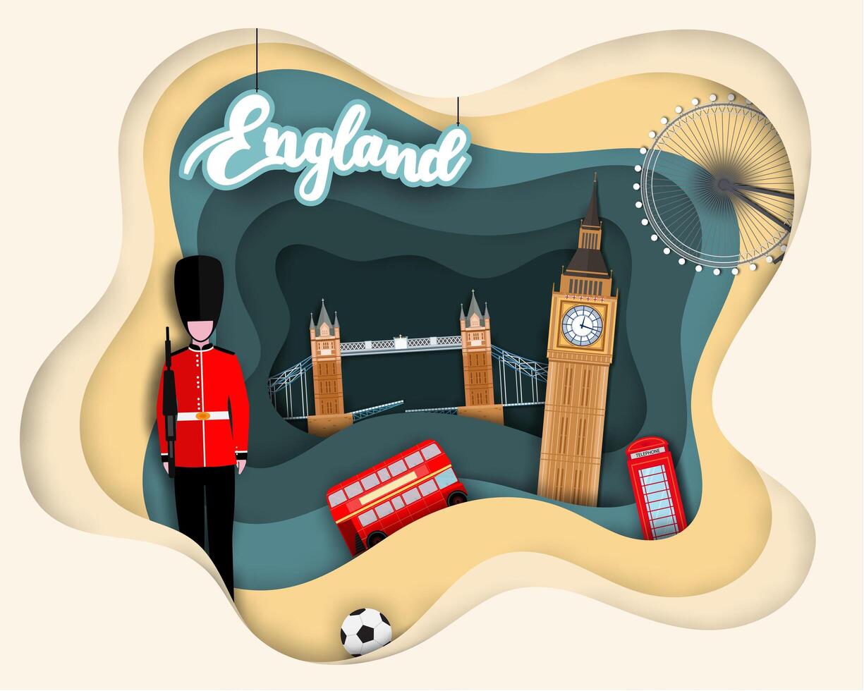 Paper cut design of Tourist Travel England vector