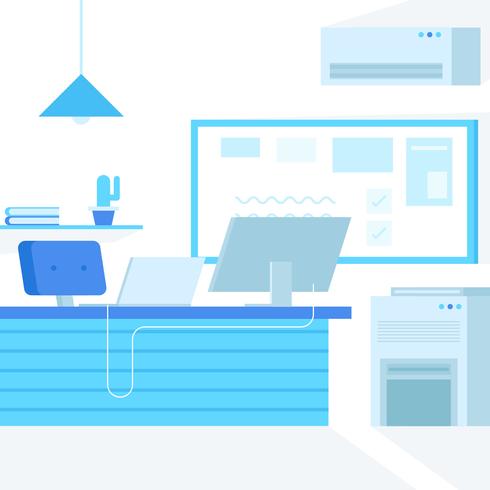 office illustration with flat color vector