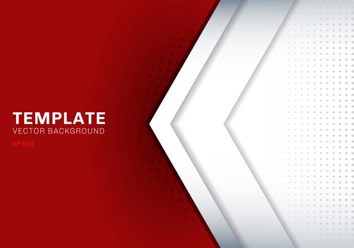 Template white arrow overlapping with shadow on red background space for text and message artwork design technology concept. vector