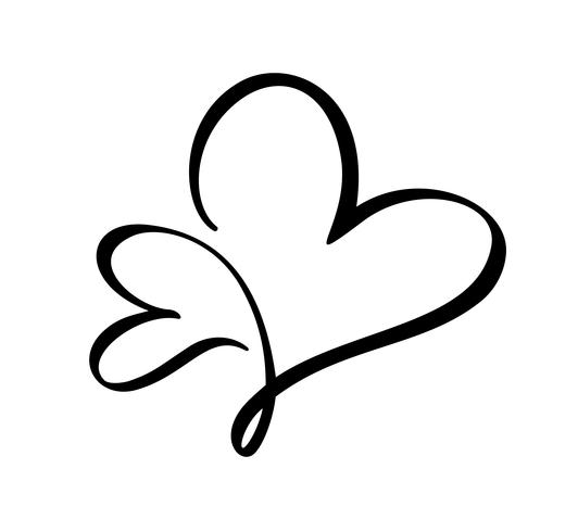 Vector de caligrafía dos corazón signo de amor. Icono dibujado mano romántica del día de San Valentín. Símbolo de concepto para la camiseta, tarjeta de felicitación, boda del cartel. Ilustración de elemento plano de diseño