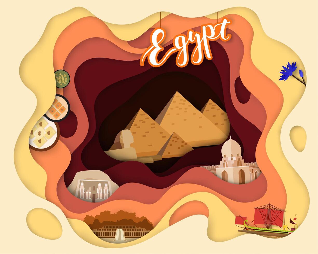 Paper cut design of Tourist Travel Egypt vector