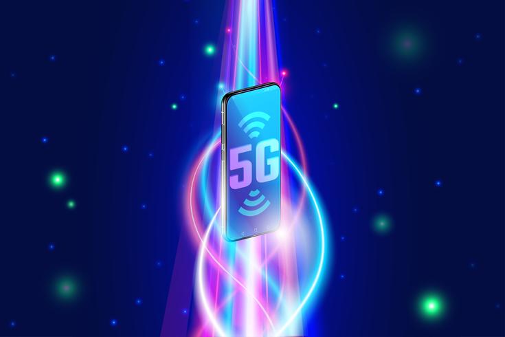 Red inalámbrica 5g de alta velocidad en concepto de teléfono inteligente, la próxima generación de internet e internet de las cosas vector