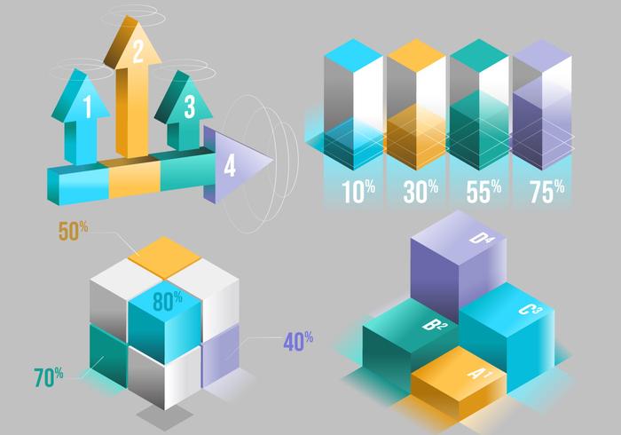 Techno 3D Infographic Elements Vector Set