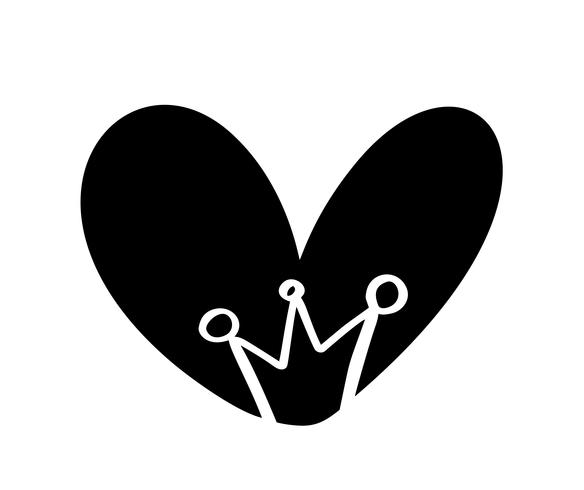 Ilustración vectorial Escandinavo corazón y corona en estilo de minimalismo. Vector de amor caligrafía romántica signo. Icono dibujado mano para el día de San Valentín. Símbolo del concepto para la tarjeta de felicitación, cartel de la boda