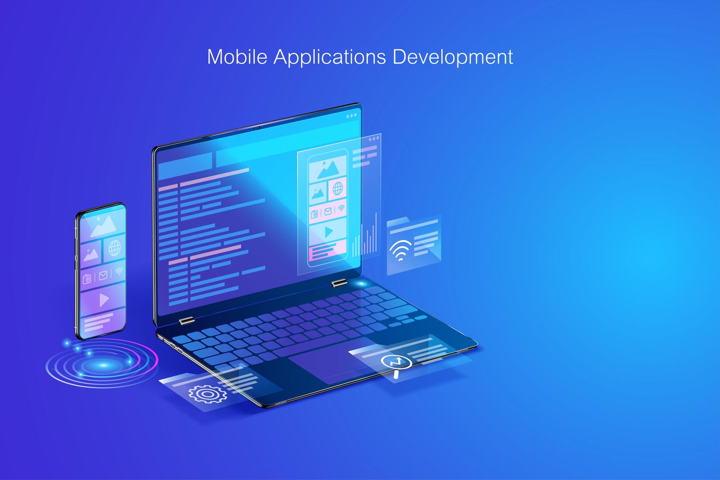 Web development, application design, coding and programming on laptop ...
