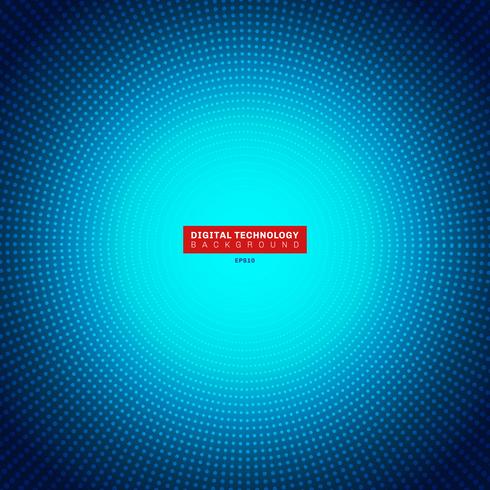 Technology digital concept futuristic blue neon radial light burst effect on dark background. Dots pattern elements circles halftone style. vector