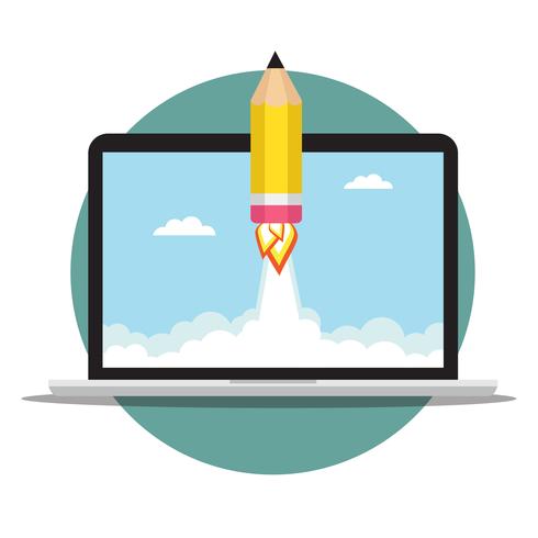 Pencil rocket on the laptop vector