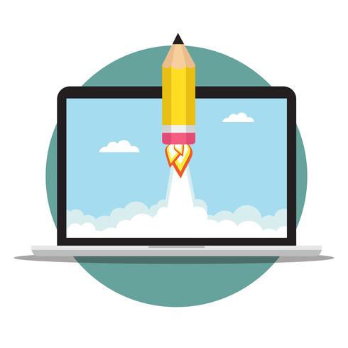 Pencil rocket on the laptop 566581 Vector Art at Vecteezy