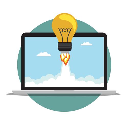 Bulb rocket on the laptop vector