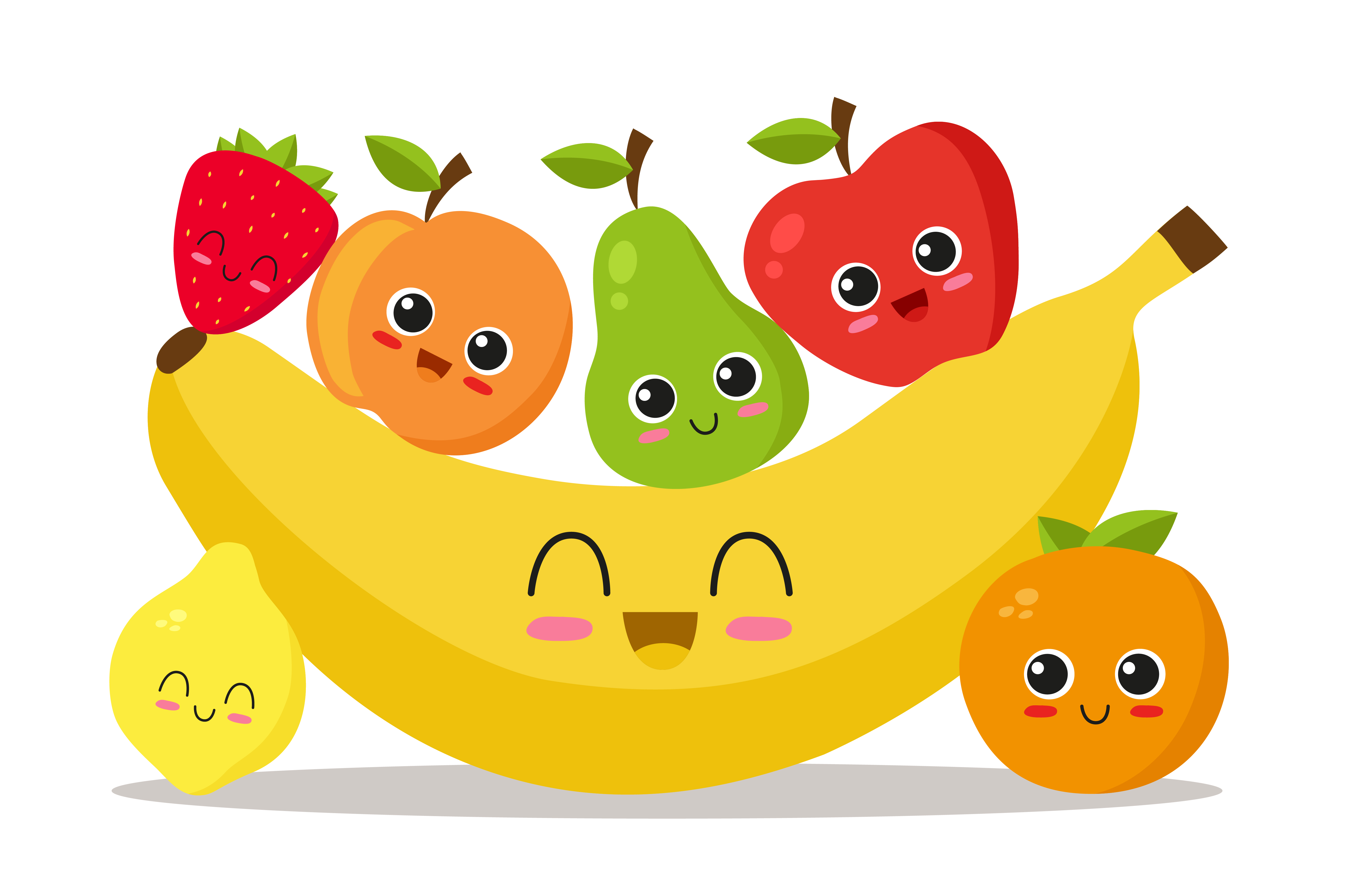 Cute and funny fruits set. 