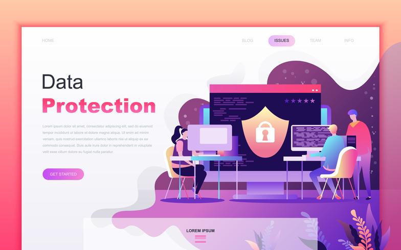 Modern flat cartoon design concept of Data Protection for website and mobile app development. Landing page template. Decorated people character for web page or homepage. Vector illustration.