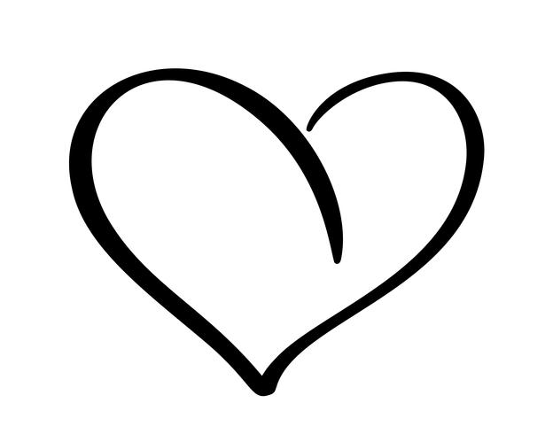 Vector de caligrafía romántica Corazón signo de amor. Icono dibujado mano del día de San Valentín. Símbolo de concepto para la camiseta, tarjeta de felicitación, boda del cartel. Ilustración de elemento plano de diseño