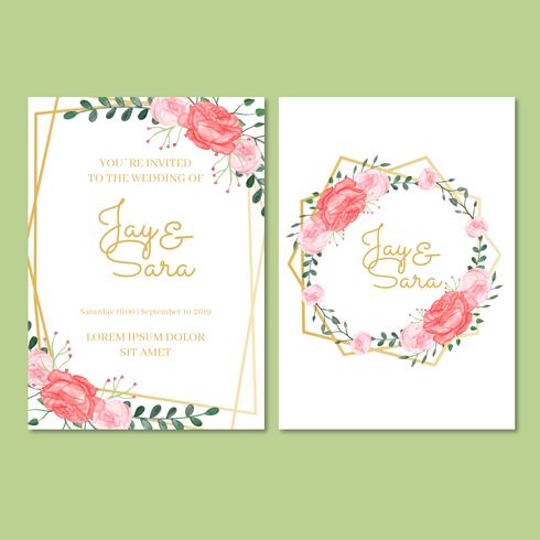 Plantilla de invitación de boda con flores vector