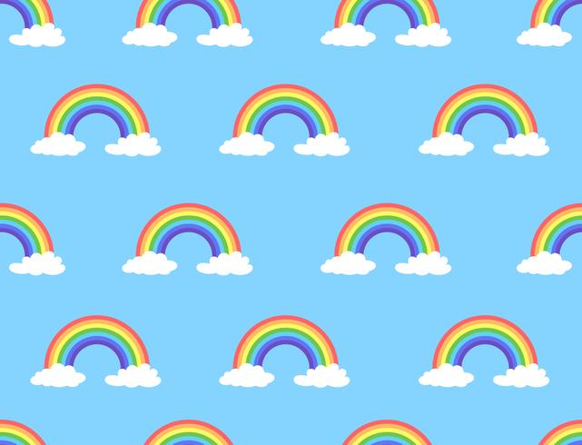 Vector illustration of rainbow and cloud seamless pattern on blue background