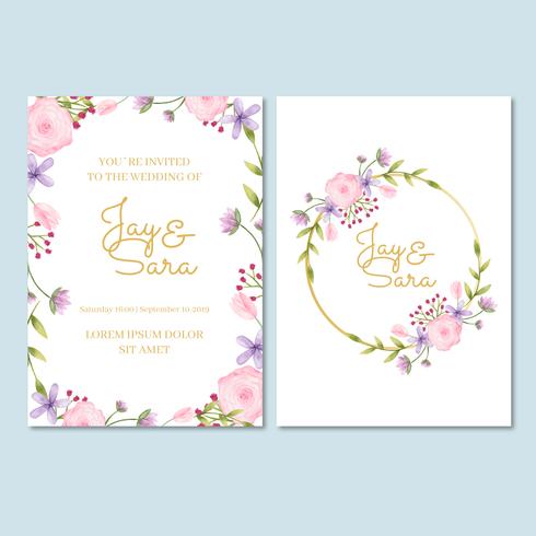 Wedding Invitation Template With Flowers vector