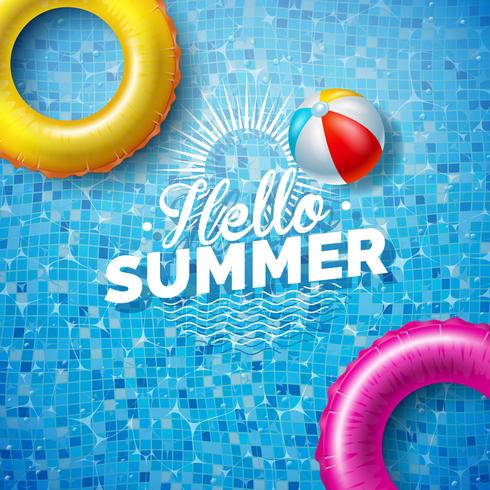 Summer Illustration with Float on Water in the Tiled Pool Background. Vector Summer Holiday Design Template