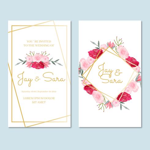 Plantilla de invitación de boda con flores vector