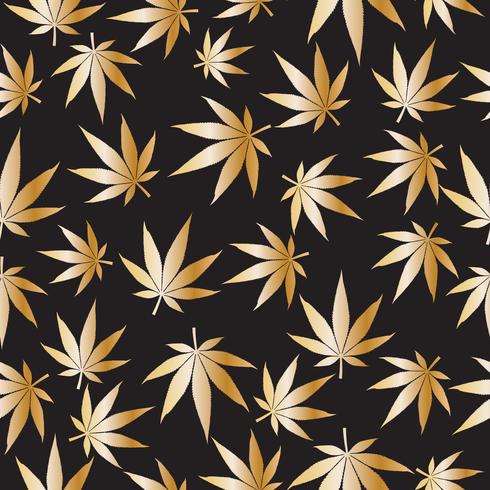 Gold color of Marijuana or cannabis leaves seamless pattern background