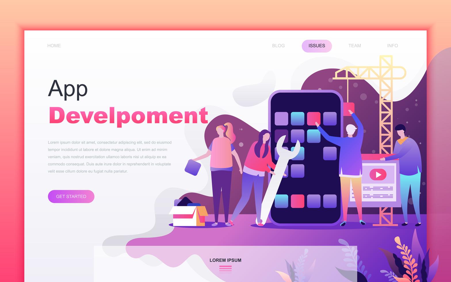 Modern flat cartoon design concept of App Development for website and