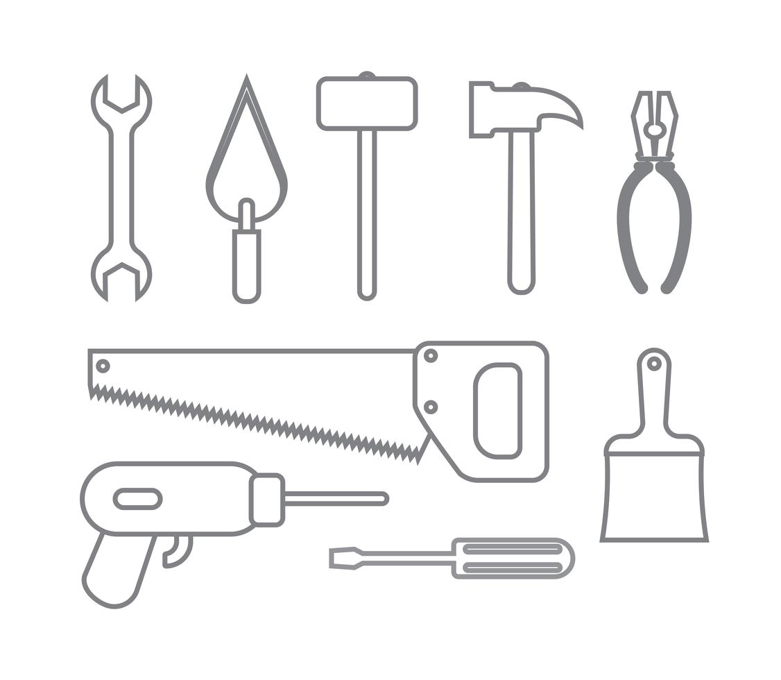 collection of set icons construction tools outline style 566707 Vector