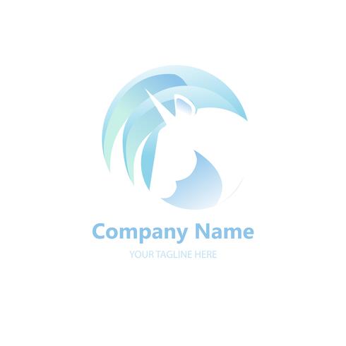 Logo con un unicornio para tu empresa. Icono de Pegaso. Gradiente vector línea plana ilustración.