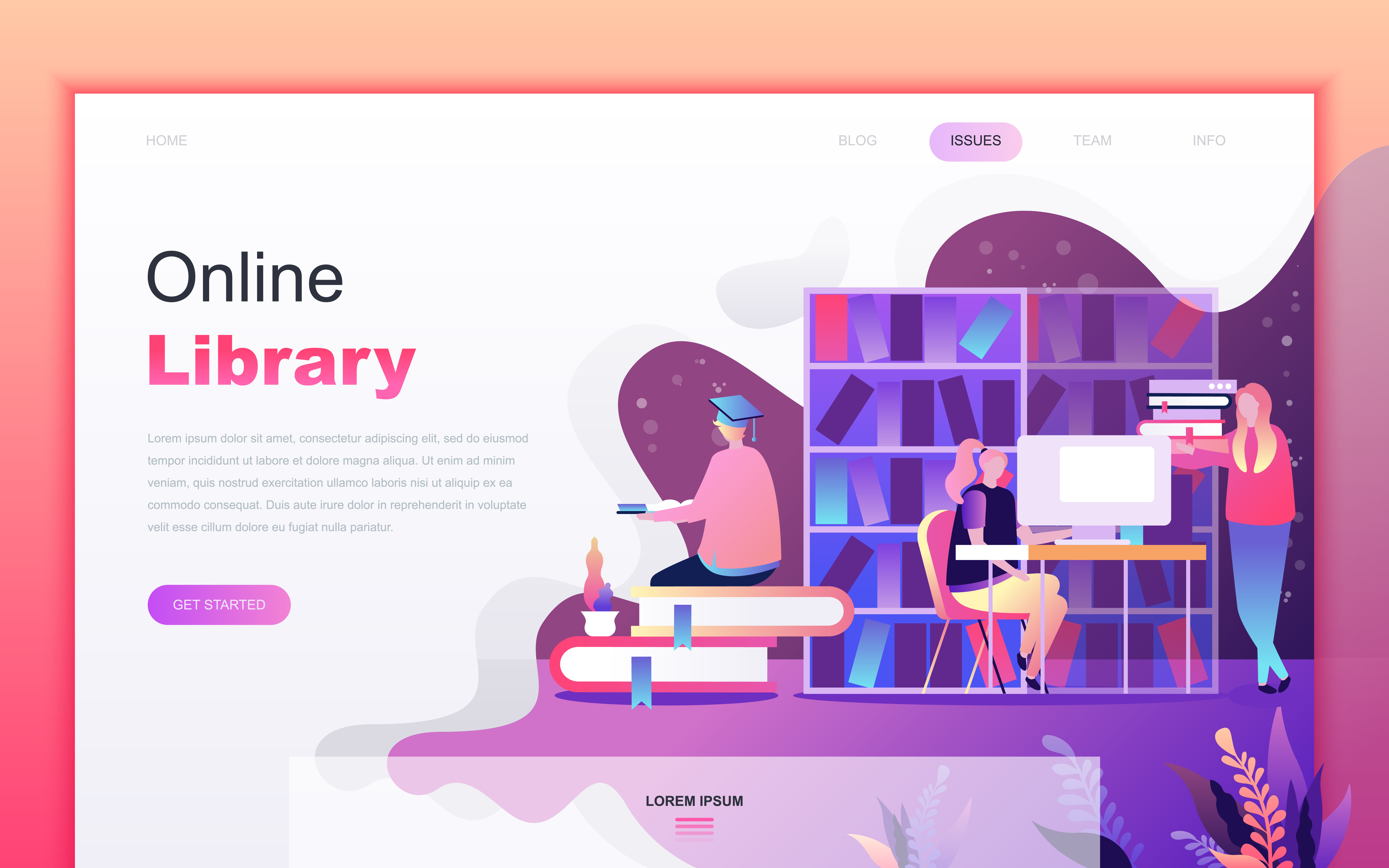 Modern Flat Cartoon Design Concept Of Online Library For Website And