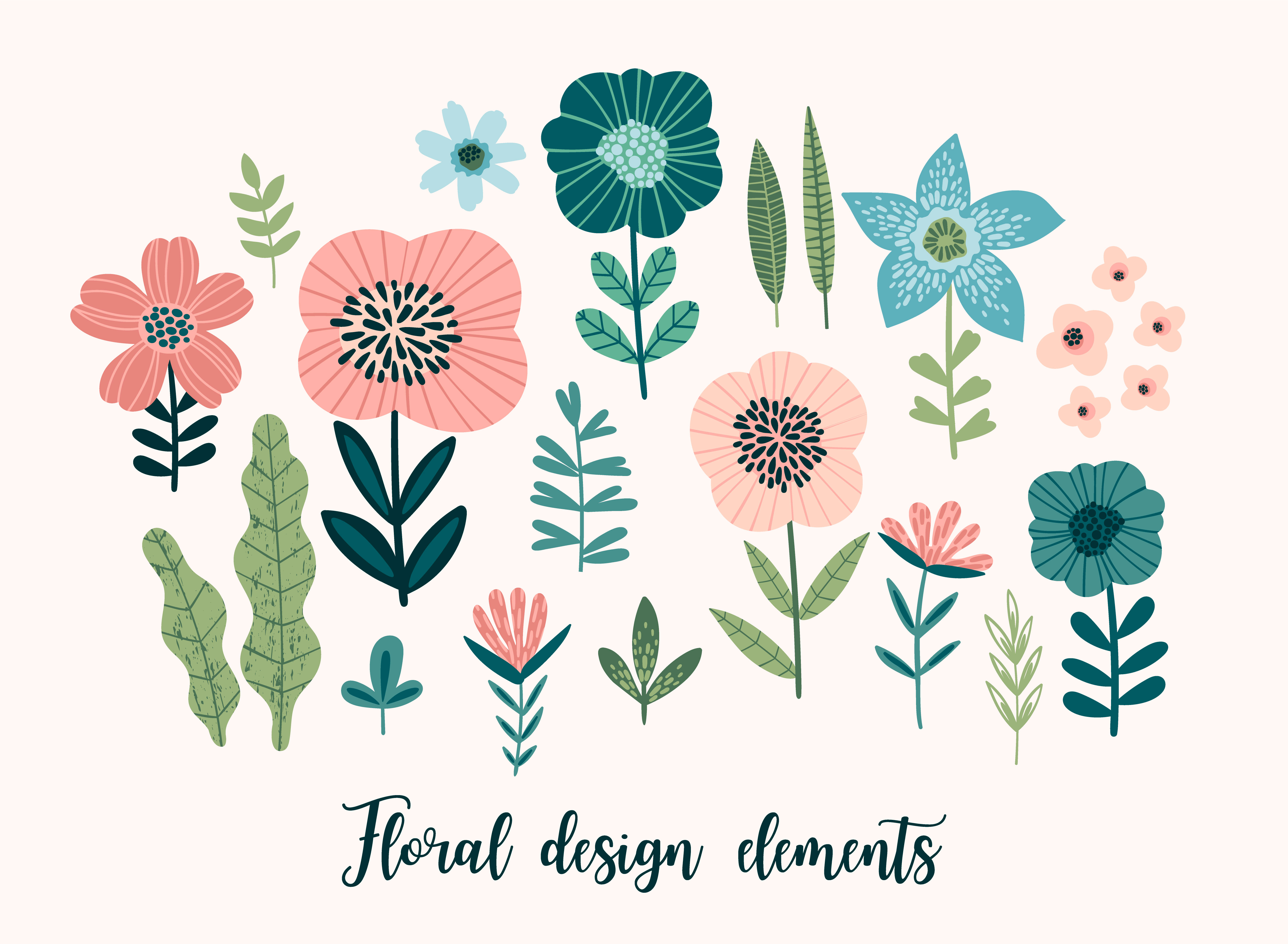 Download Vector floral design elements. Leaves, flowers, grass ...