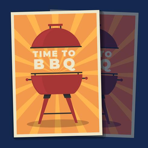 Parrillada Menú Barbacoa En Fondo Naranja Ilustración Cartel Ilustración vector