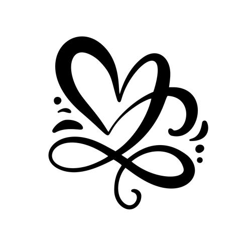 Vector de caligrafía romántica Corazón signo de amor. Icono dibujado mano del día de San Valentín. Símbolo de concepto para la camiseta, tarjeta de felicitación, boda del cartel. Ilustración de elemento plano de diseño